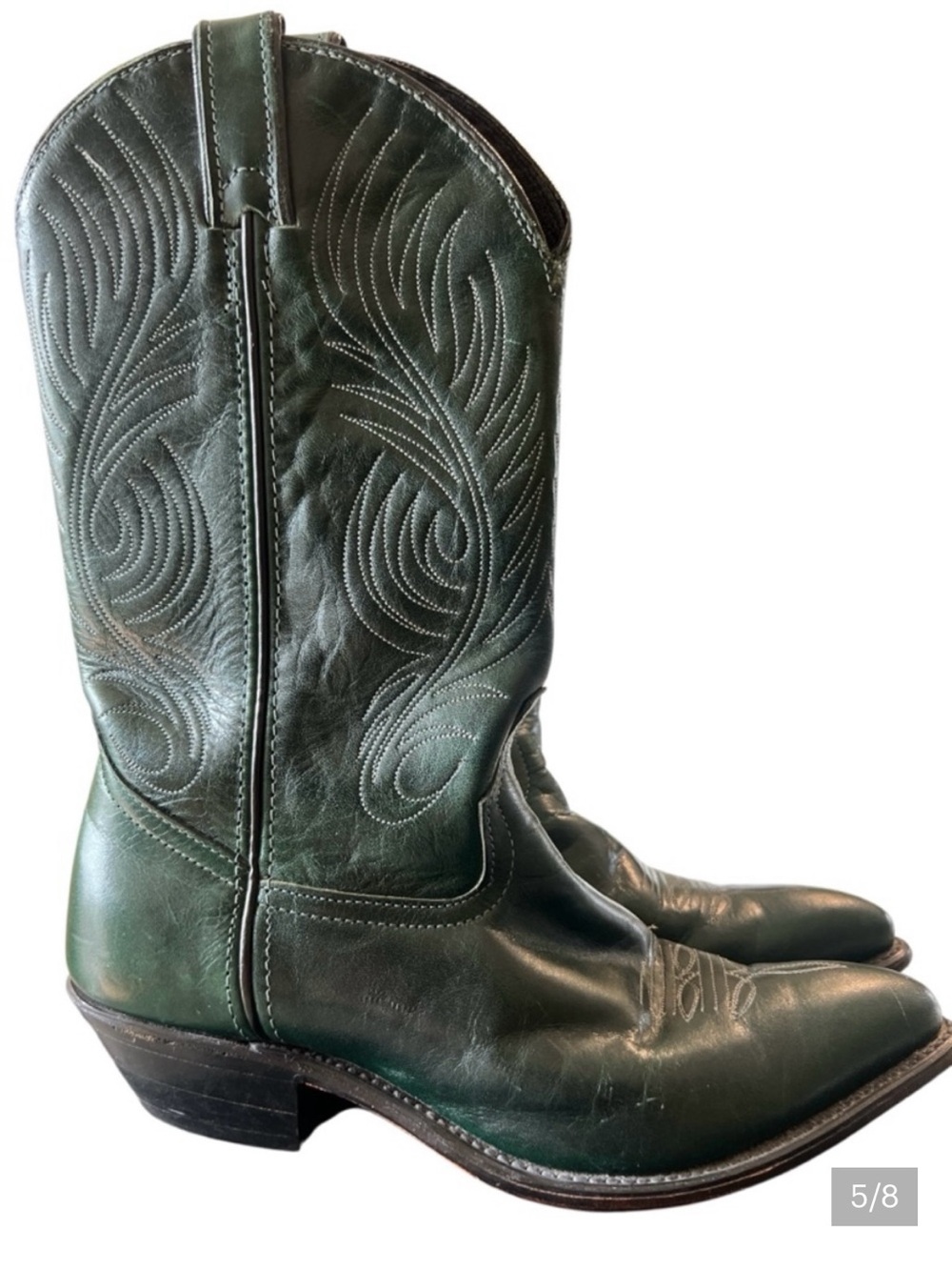 Vintage Code West Classic Women's Green Leather Western Heeled Boots - Picture 5 of 7